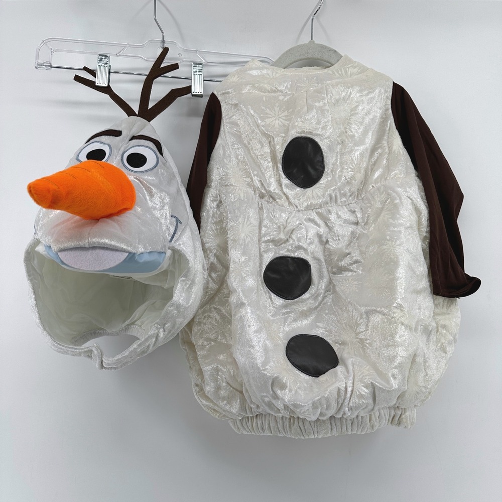 Disney Frozen Olaf Toddler Costume White Brown Padded Tunic Headpiece Size 3-4